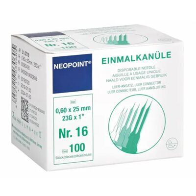 Einmalkanülen Neopoint, orange, G25, 0.5 x 16 mm, 100 Stück