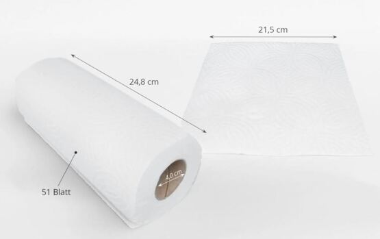 Küchenrolle 3-lagig, 51 Blatt, Zellstoff weiß, 8 x 4 Rollen